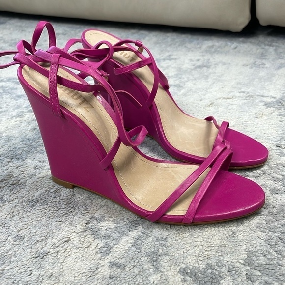 New Schutz Deonne Casual Nappa Leather Sandal Fuchsia Pink Wedge Wrap Sz 7 - Picture 6 of 14